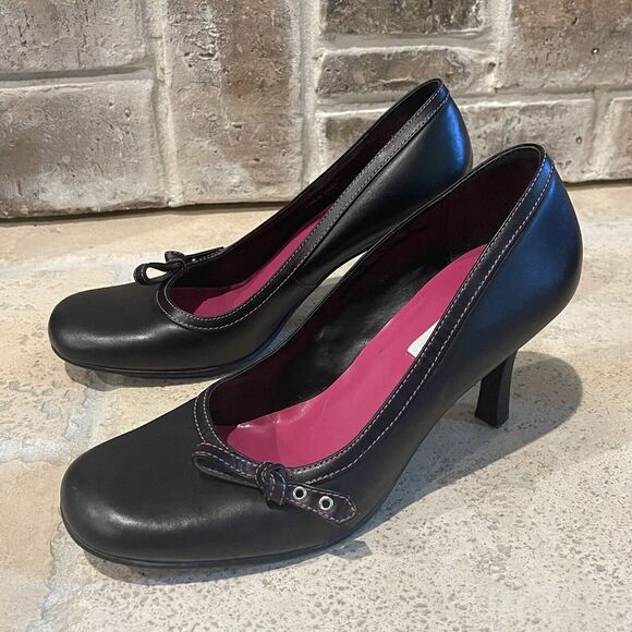 Steve Madden Shoes Pump Heels Women's Size 10‎ Glare Black Pink Accent Buckle - Picture 1 of 12